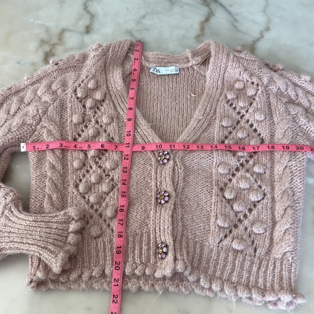 Zara Jewel Button Knit Cardigan Blush Pink Knit Sweater Size Small Loose Fit - Picture 14 of 16